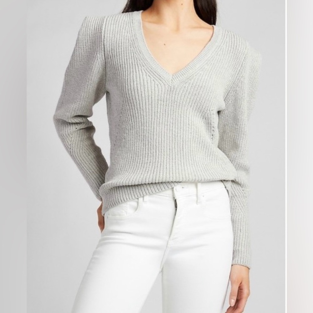 Express Womens Sz Large  V Neck Sweater Gray Cableknit Dolman Sleeves